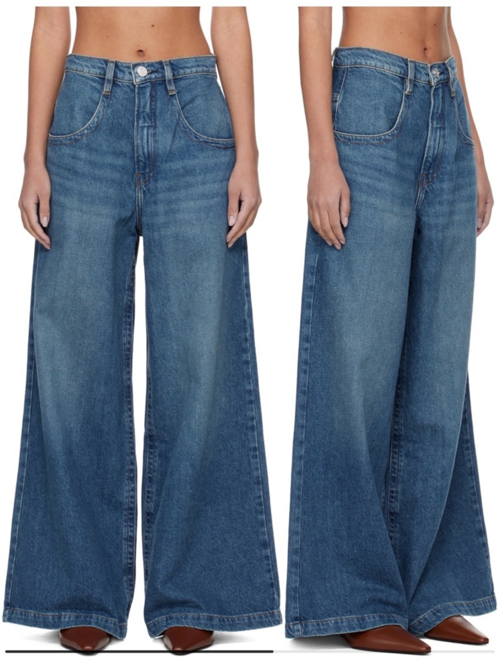 Frame 'The Skater' Wide Leg High-Rise Jeans in Medium Blue Size 25